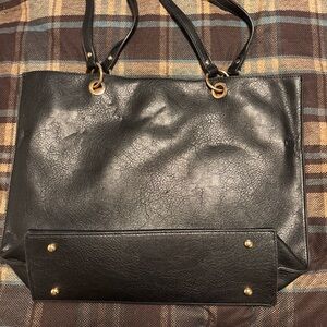 EUC Classic Black faux Leather Tote Bag with Gold Hardware